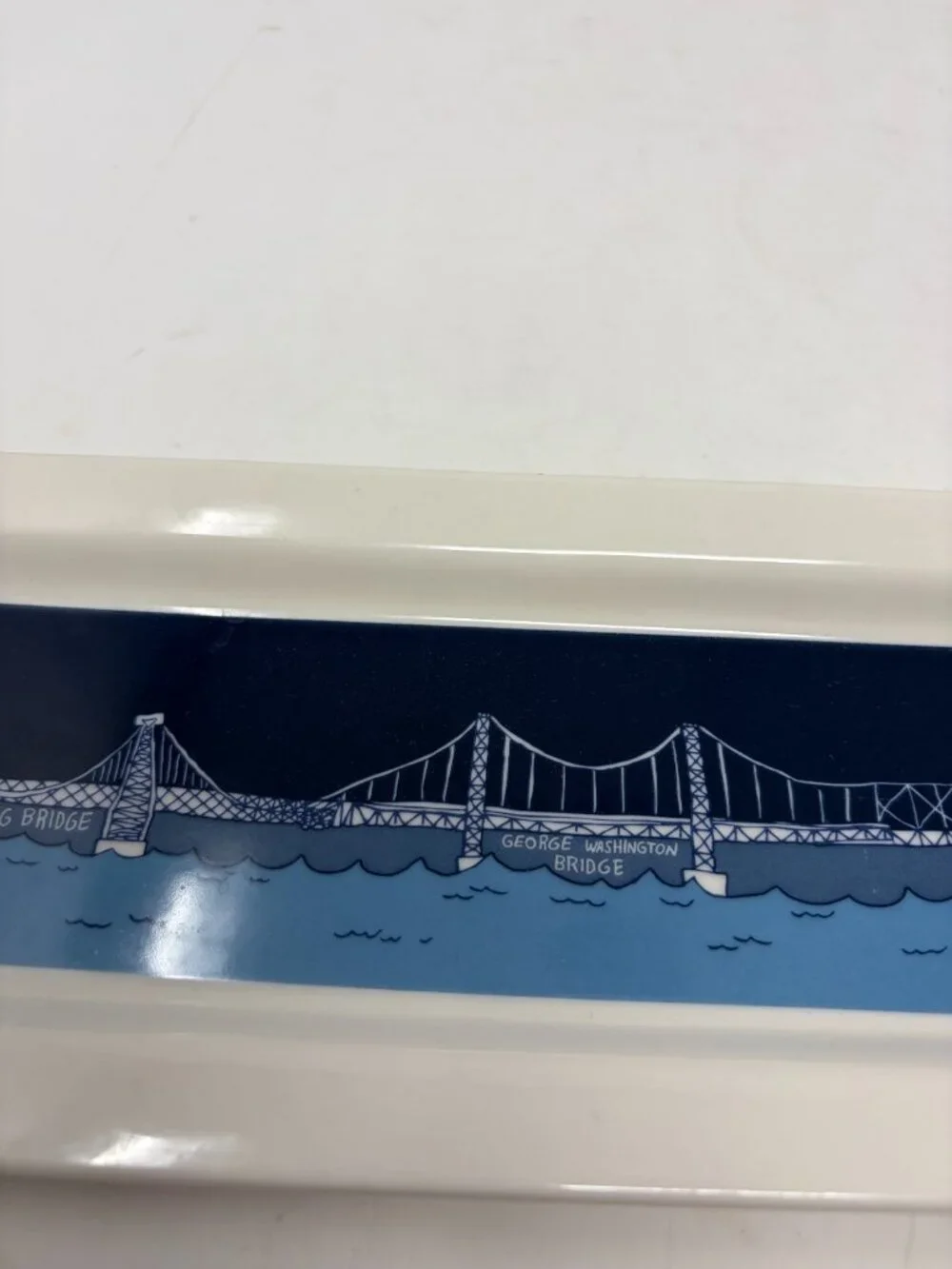 Fishs Eddy Ana Benaroya serving platter bridges narrow blue white new york nyc